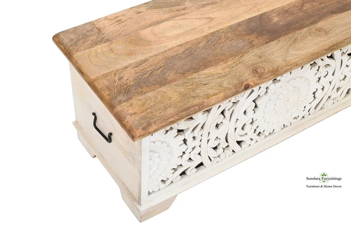 Hand-carved Mandala Cut-Out Bench Trunk image 3