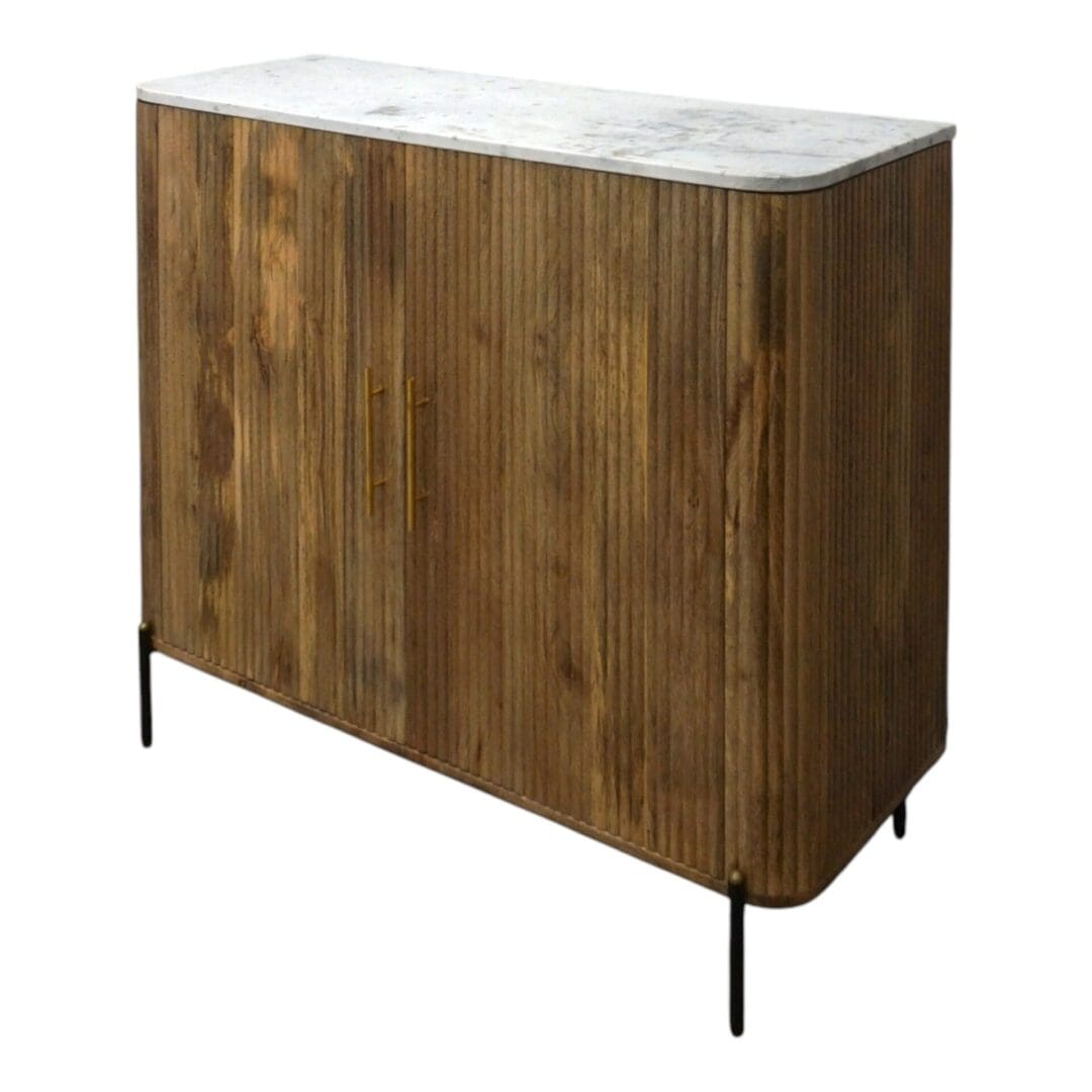 Natural Fluted Mango Wood Sideboard with a Marble Top image 4
