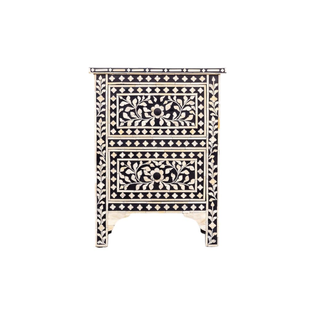 Black and White Floral Bone Inlay Nightstand image 1
