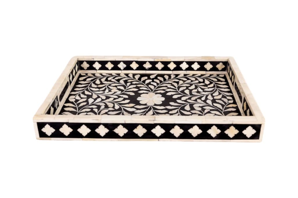 Floral Black and White Decorative Tray image 1