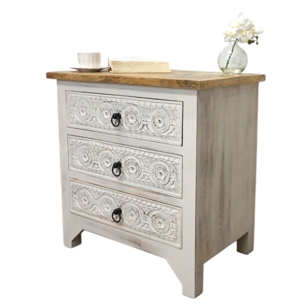 3-Drawer Natural/Whitewashed Side Table/Nightstand image 4