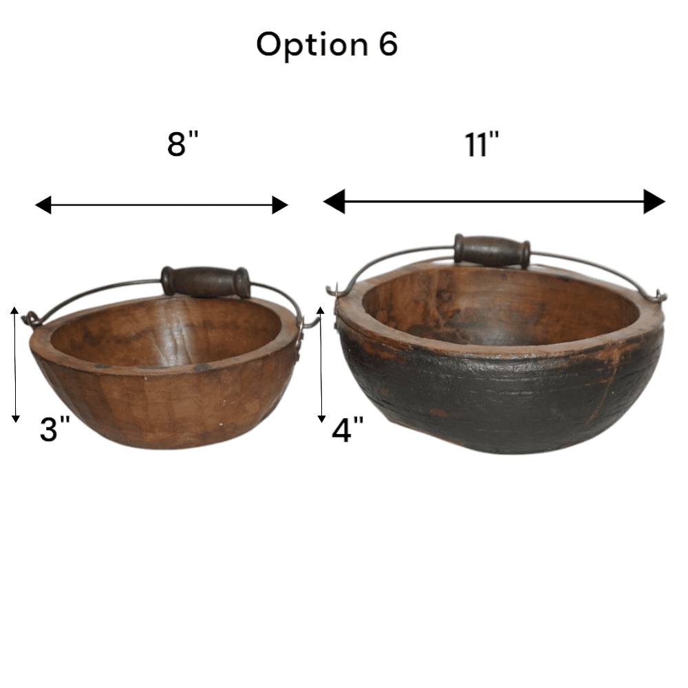 Vintage Wooden Bowls with a Handle Set of 2 image 10