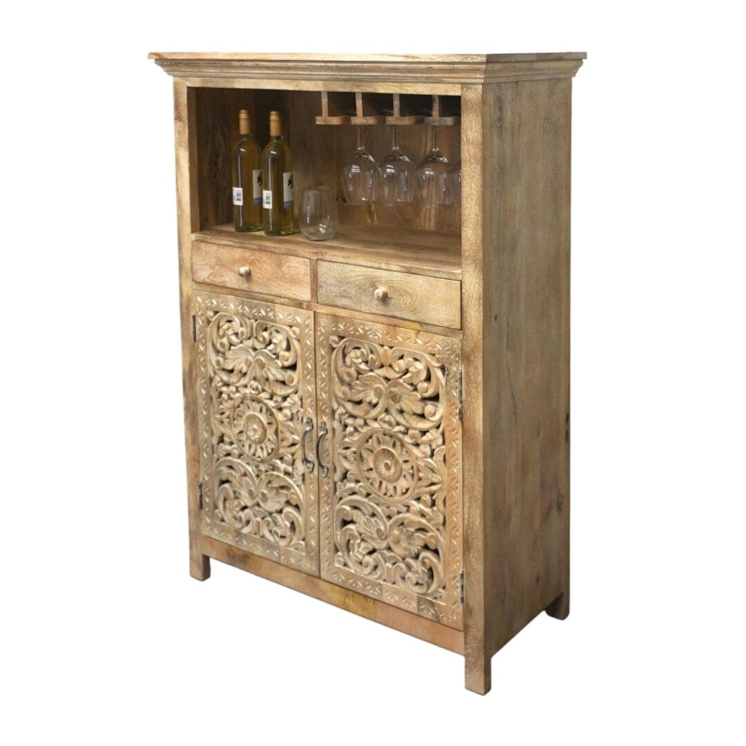 Hand-carved Mango Wood Bar Cabinet image 6