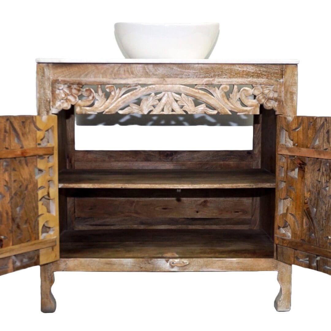Natural Wood Vanity Gorgeous Hand-carved Detail Timeless Style image 3
