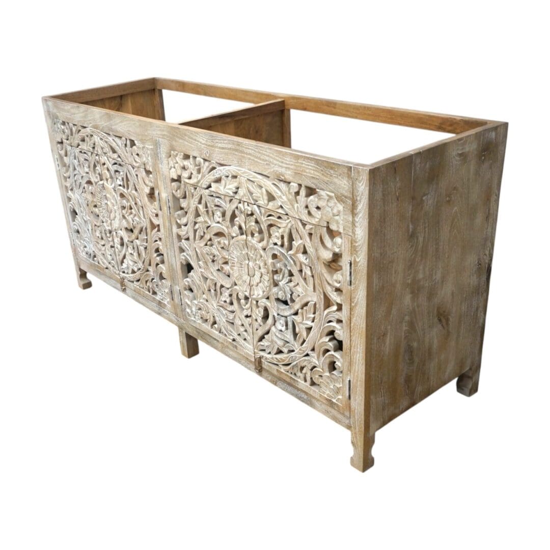 Natural Wood Double Vanity Gorgeous Hand-carved Detail image 5