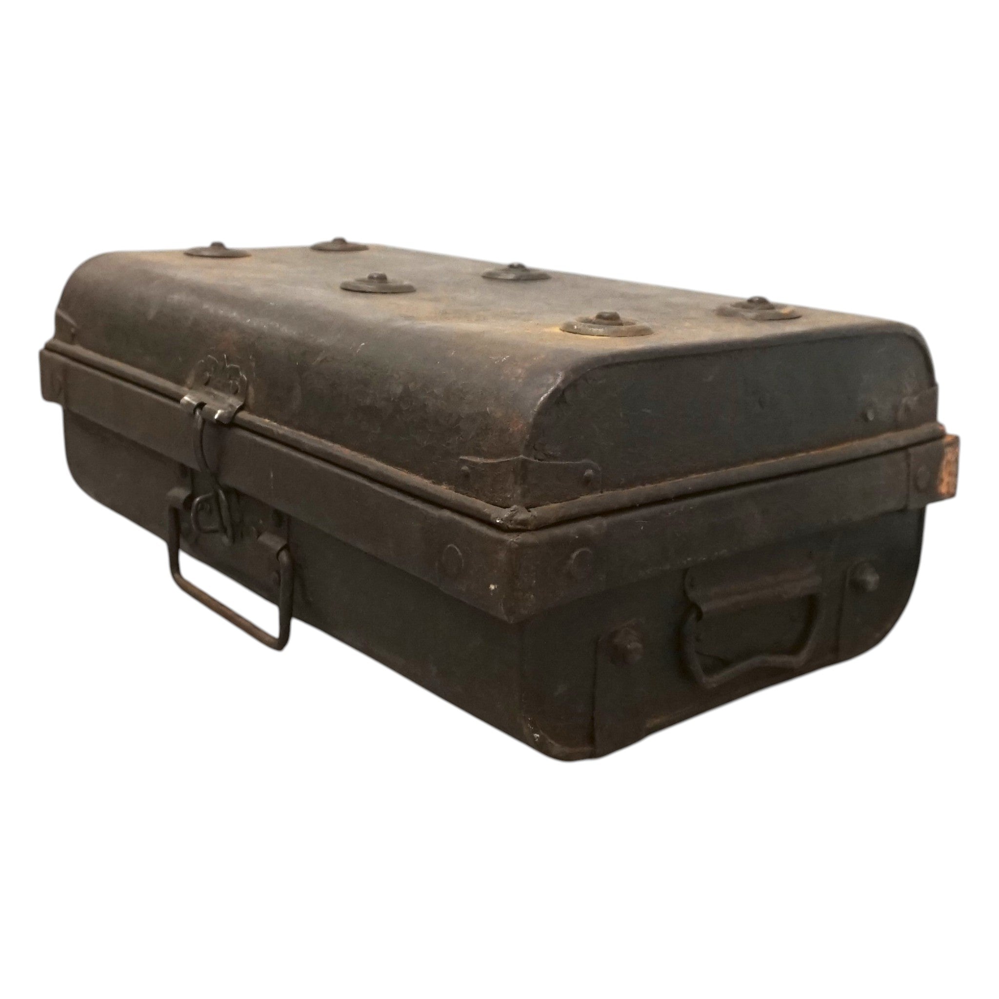 Vintage Brown Metal Travel Case | Early 20th Century Indian Railway Trunk
