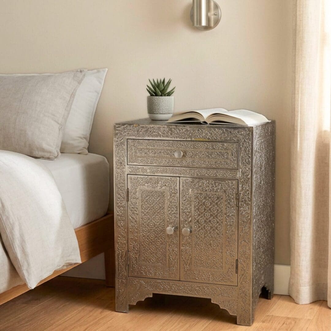 Pair of White Metal Side Table Hand-Embossed image 5