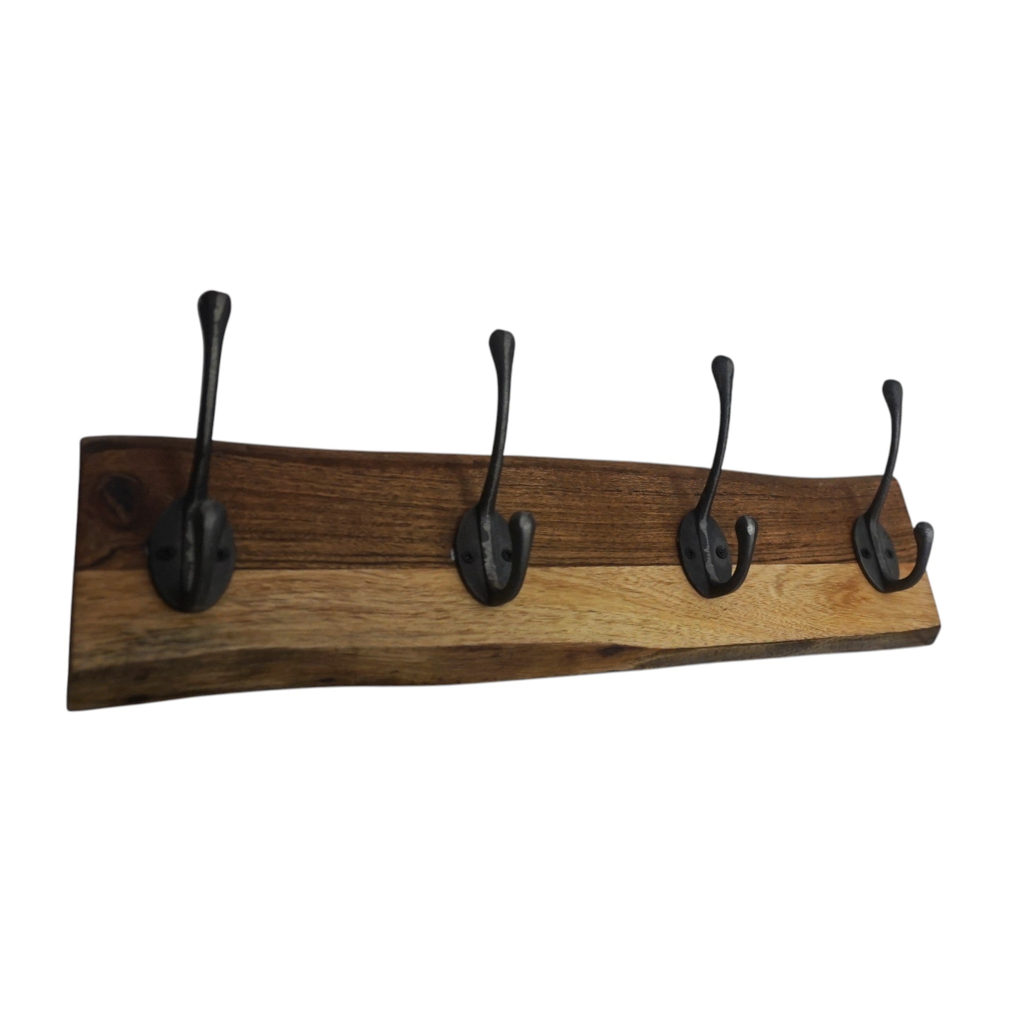 Handmade Live Edge Acacia Wood Coat Rack with 4 Hooks | Wall Mounted Entryway Hook