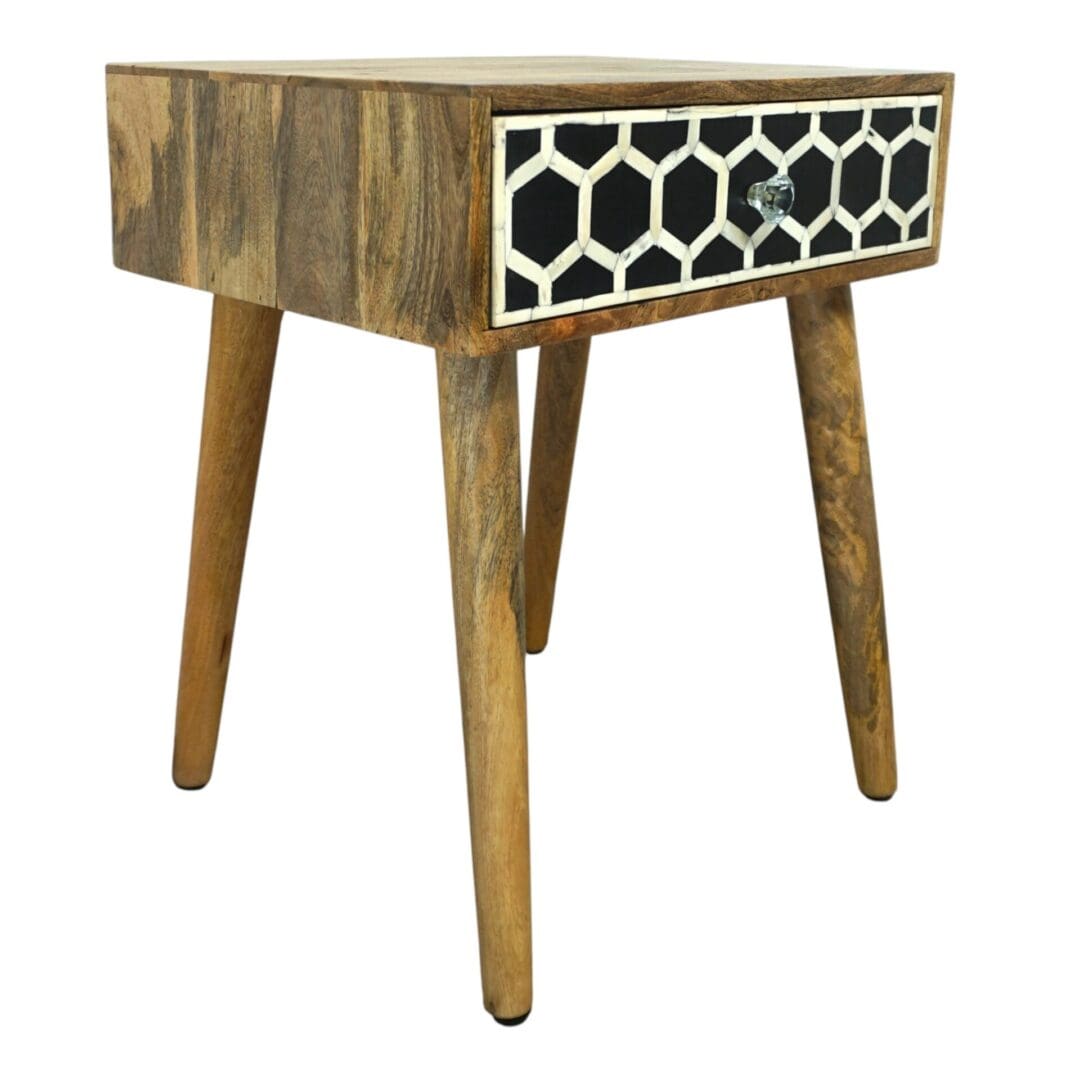 Hand Crafted Solid Wood Side Table with Bone Inlay Drawer image 6
