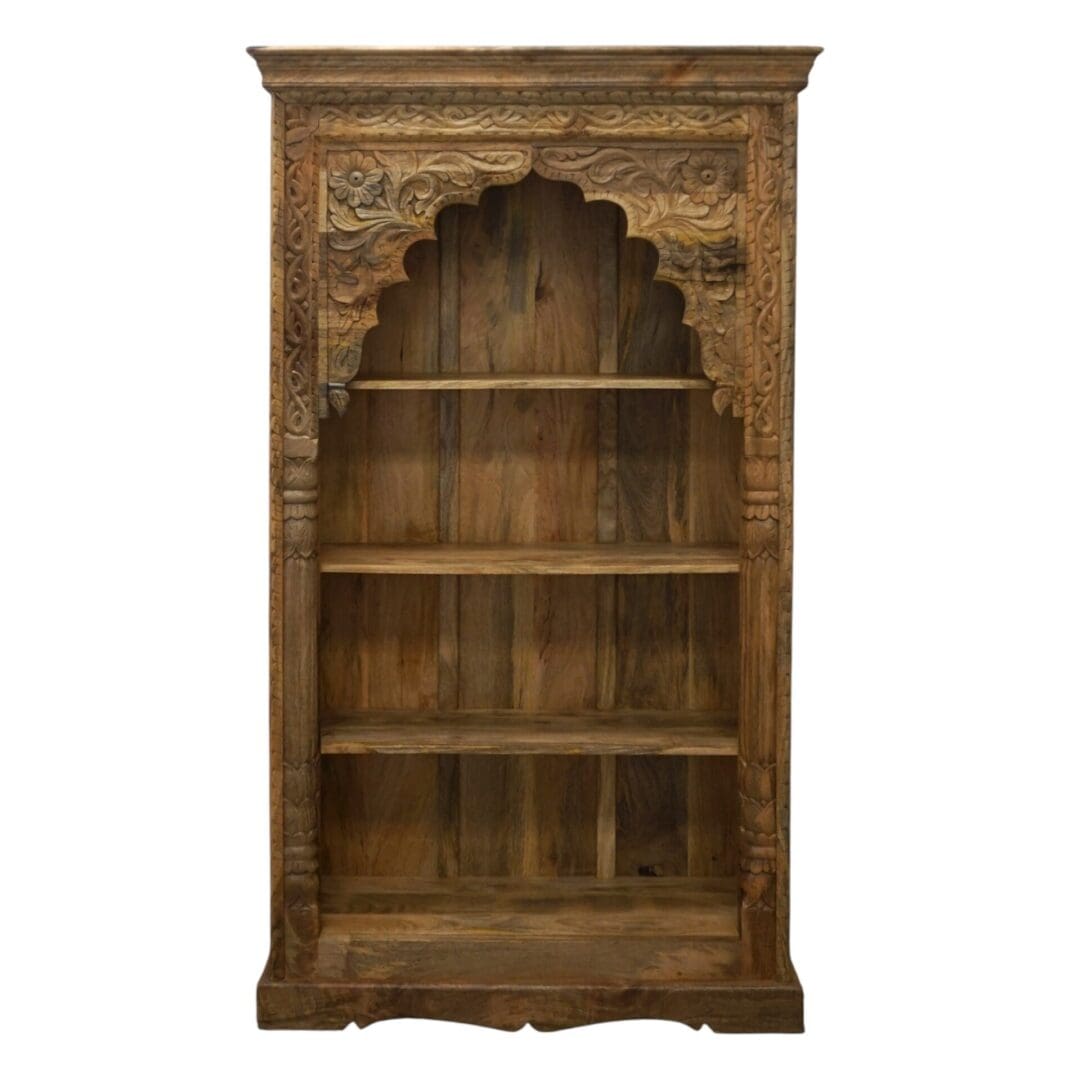 Hand-Carved Natural Mango Wood Bookcase image 1