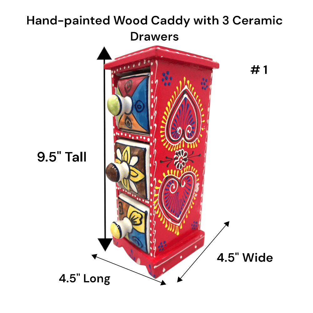 Hand-Painted Three Drawer Organizer Multicolor Ceramic image 2