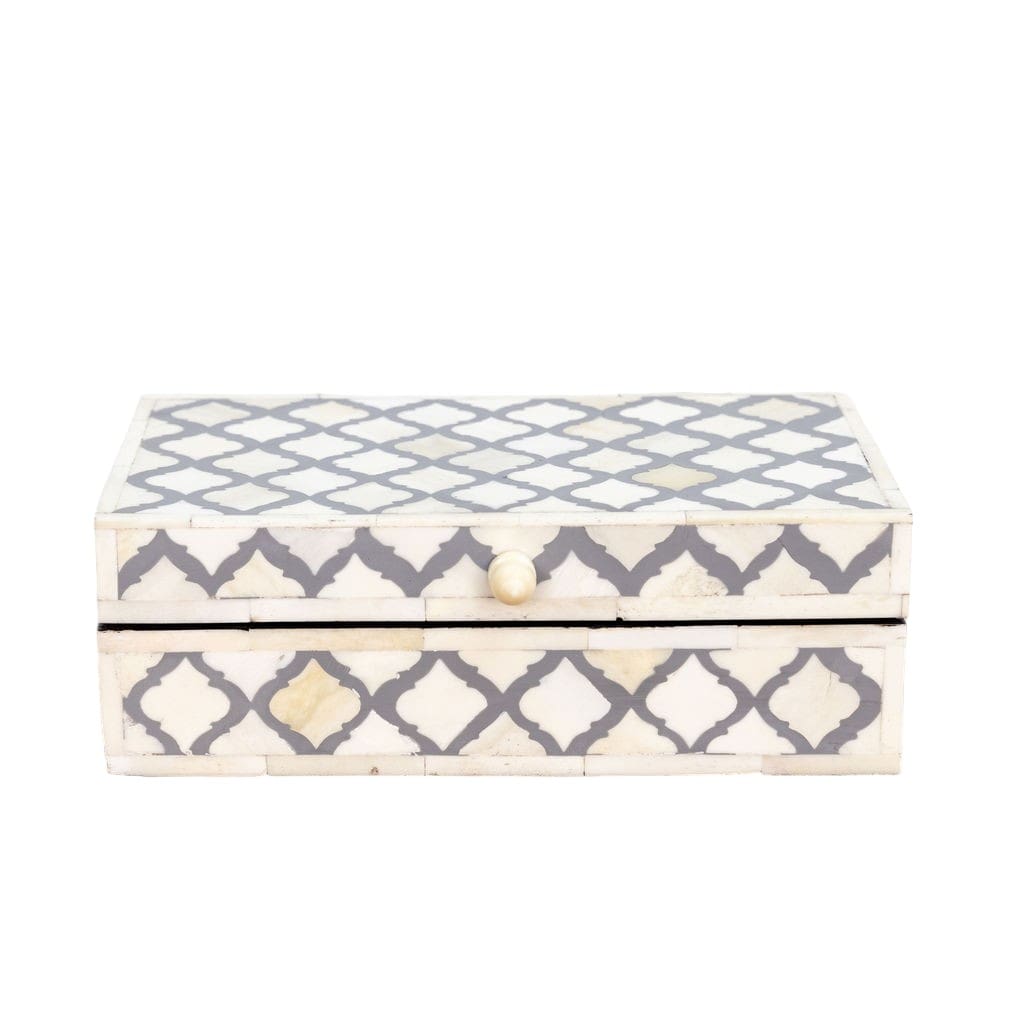 Rectangle Box Gray and White Bone Inlay Hand-crafted image 1