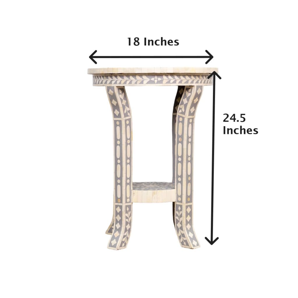 Gray and White Side Table Hand-Crafted Bone Inlay image 9