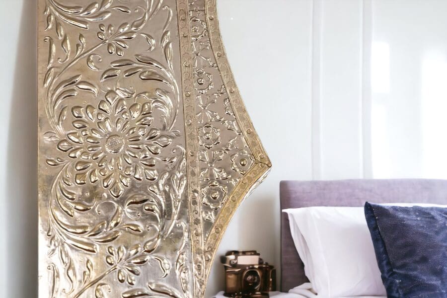 Large White Metal Accent Mirror Hand-Embossed image 1