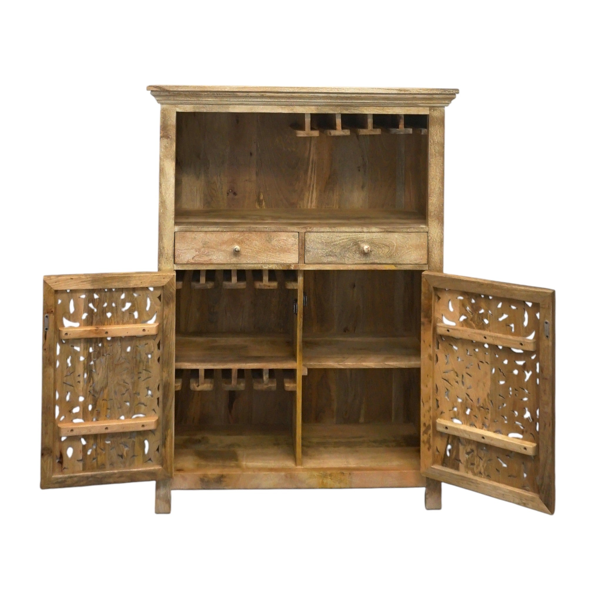 Hand-carved Mango Wood Bar Cabinet