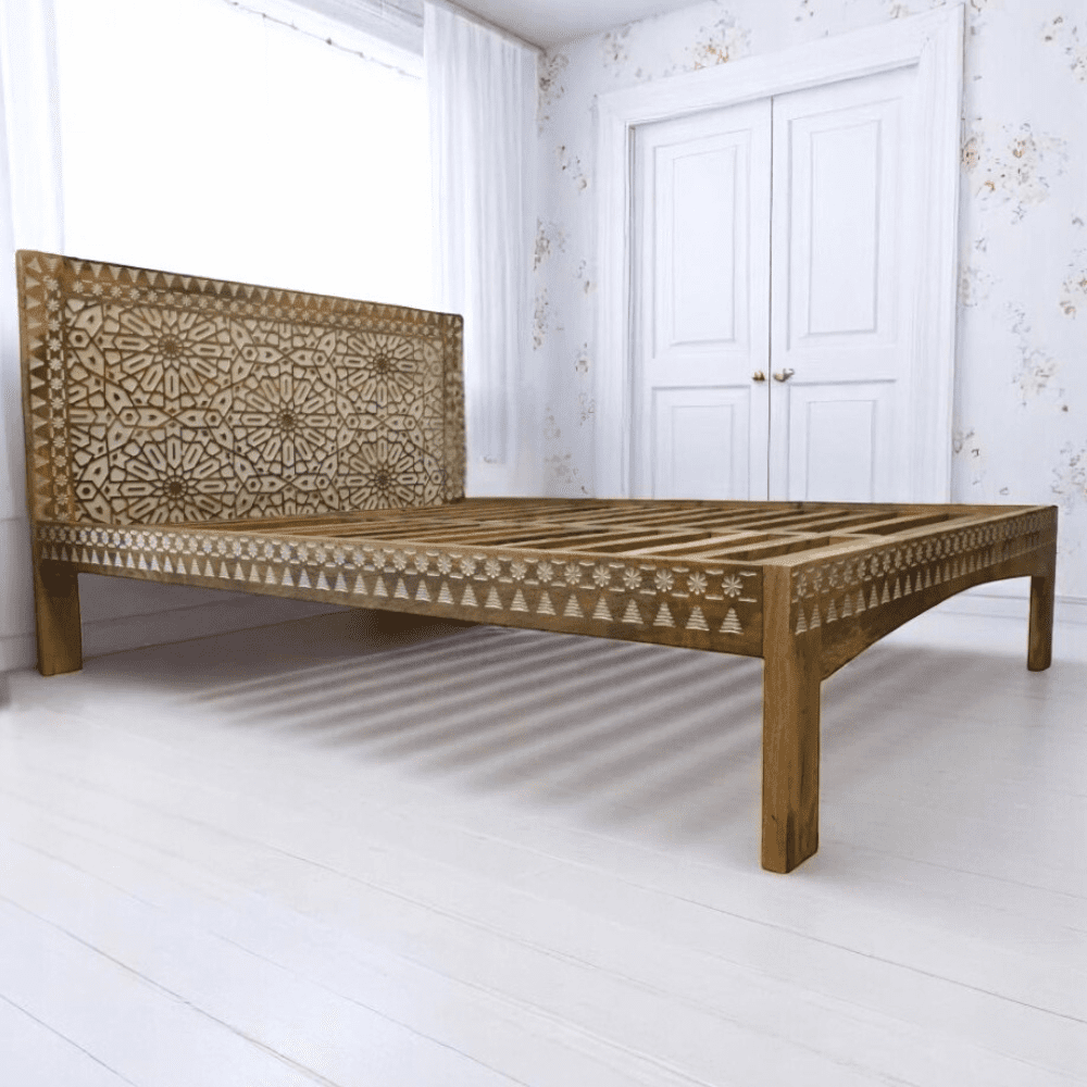 Hand-Carved Queen Bedframe image 0