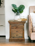 Natural Wood Nightstand Intricate Hand Carved 3 Drawers image 0