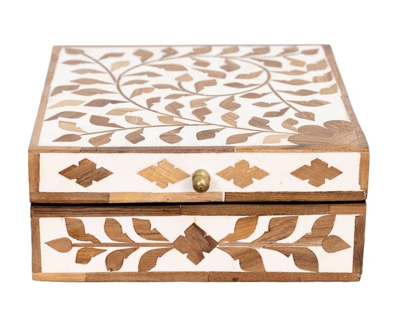 Teak Inlay Square Box Beautiful Accent Box image 1