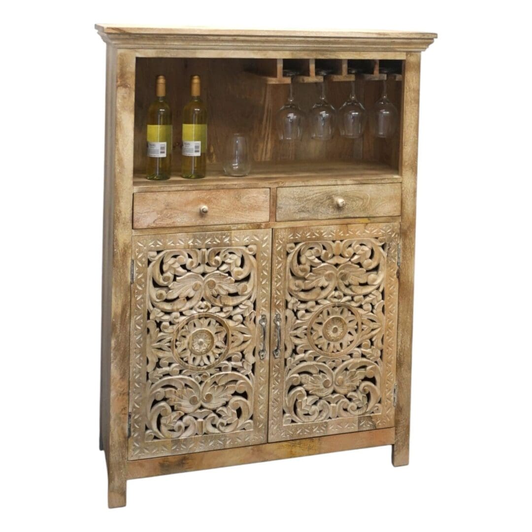 Hand-carved Mango Wood Bar Cabinet image 5