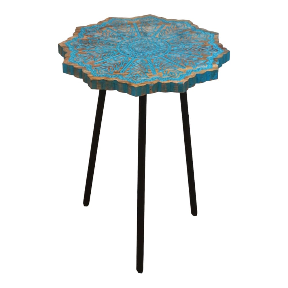 Mango Wood Blue Mandala Accent Table 3 Sizes image 1