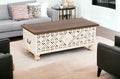 Hand-Carved Geometric Cut-Out Bench Trunk image 0