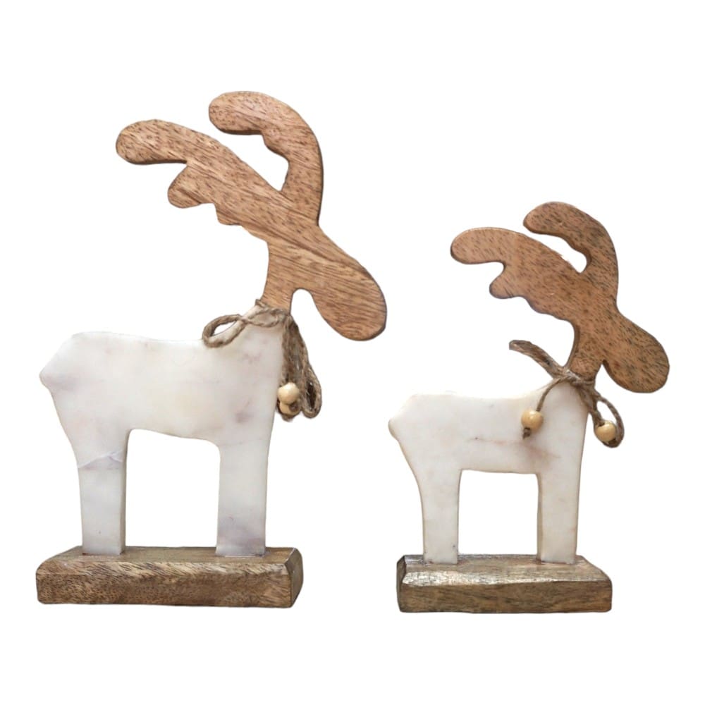 Hand-crafted Set of Two Marble and Wood Reindeer BUY 1 GET ONE FREE image 2