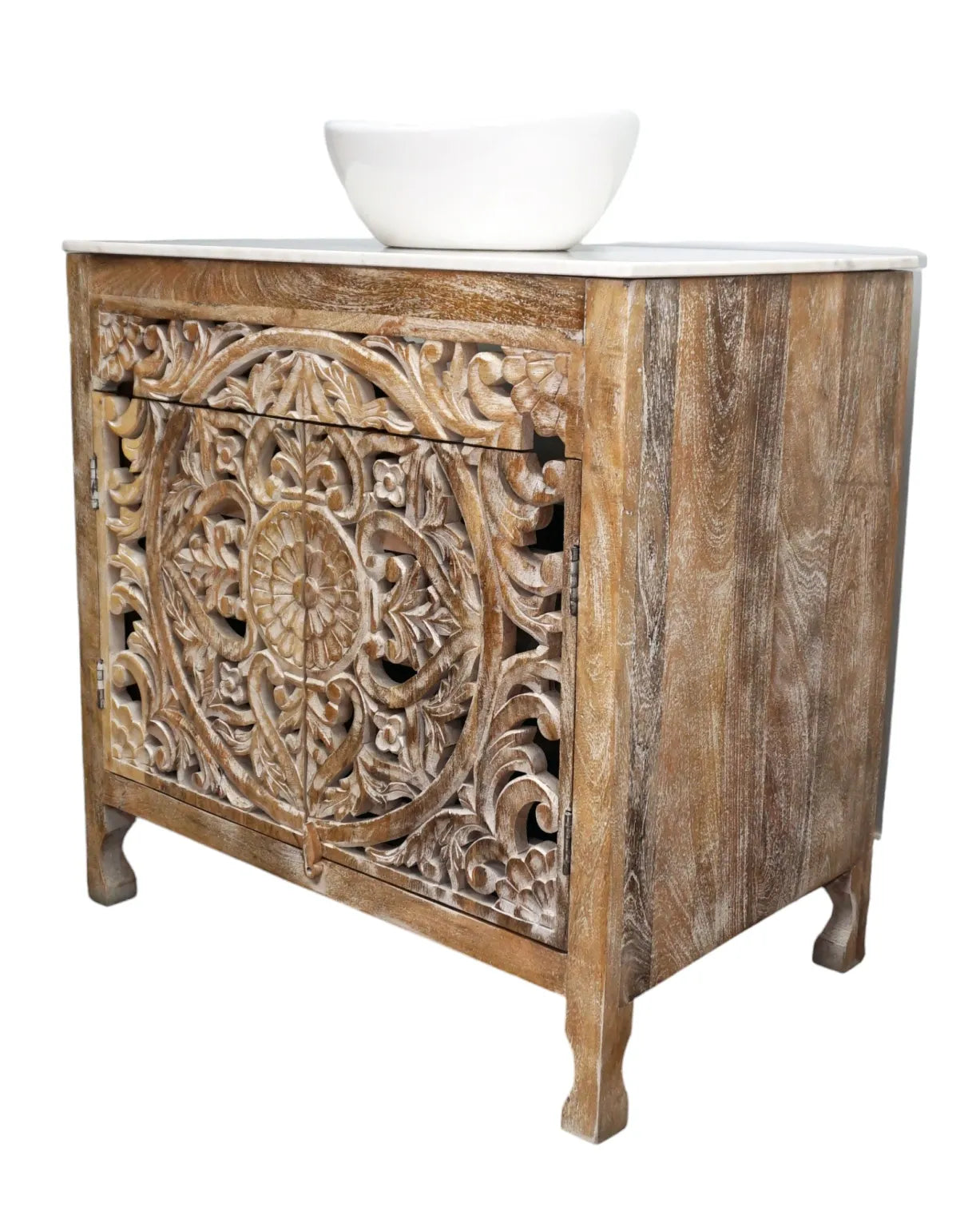 Natural Wood Vanity Gorgeous Hand-carved Detail Timeless Style image 13