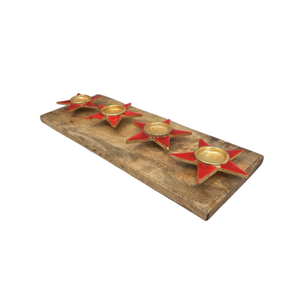 Four Star Tea Light Holder with Solid Wood Base image 1