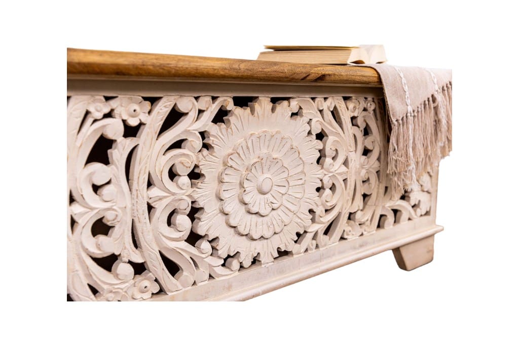 Hand-carved Mandala Cut-Out Bench Trunk image 6