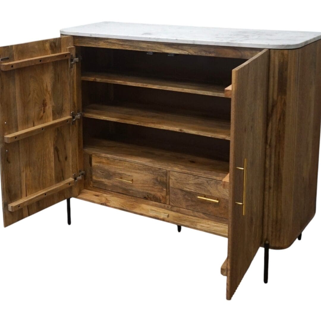 Natural Fluted Mango Wood Sideboard with a Marble Top image 7