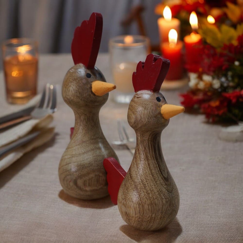 Hand-crafted Set of Two Wooden Chickens image 8