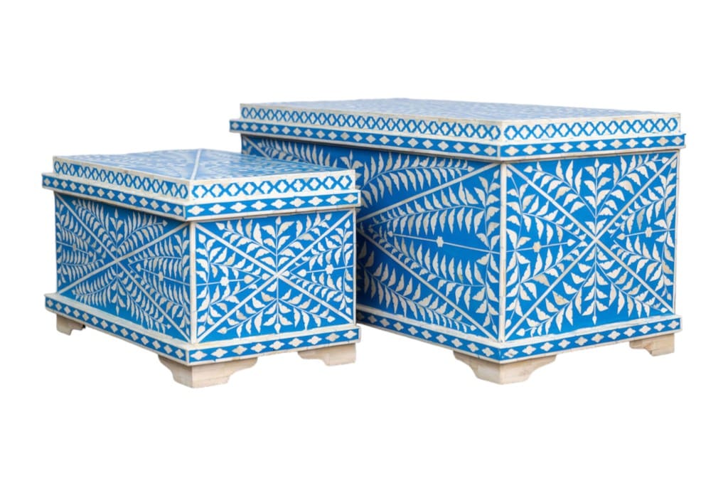 Blue and White Bone Inlay Ottoman 2 Sizes image 1