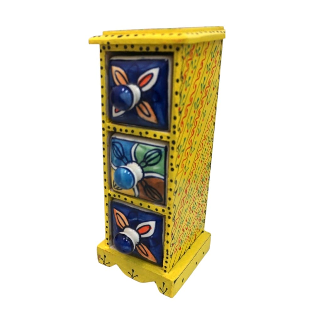 Hand-Painted Three Drawer Organizer Multicolor Ceramic image 1