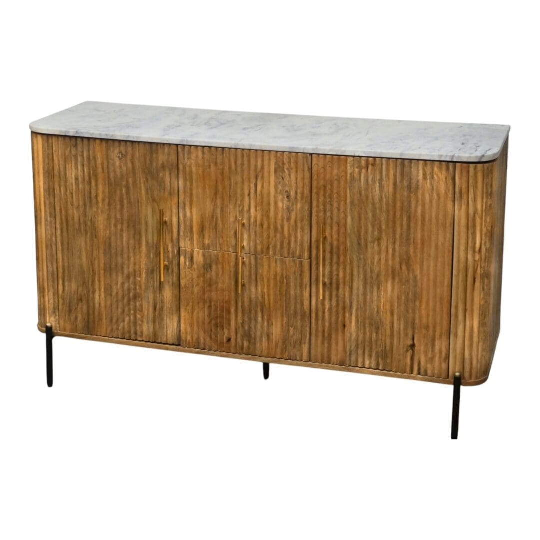 Natural Mango Wood Fluted Cabinet with Marble Top image 5