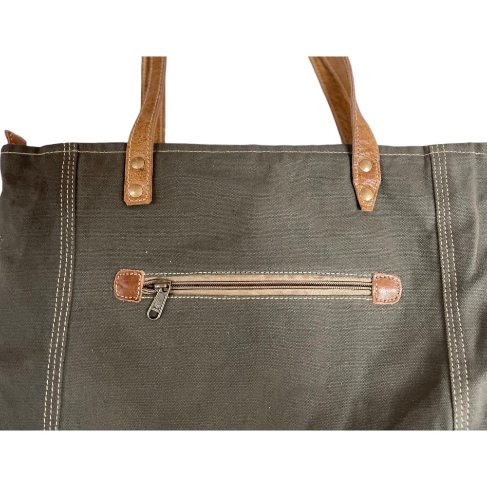 Cotton Canvas Sage Green and Floral Tote Bag image 7