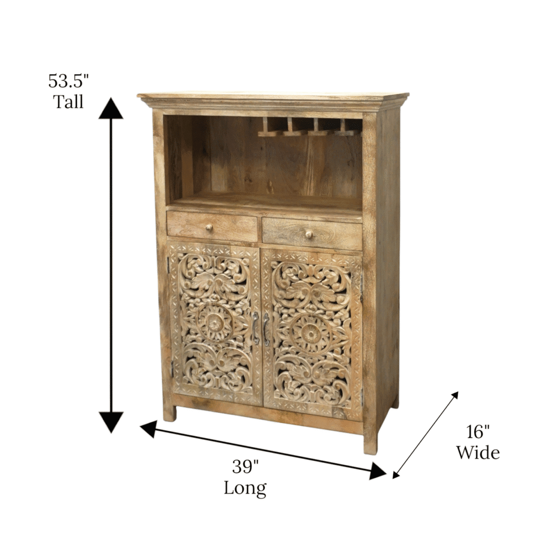 Hand-carved Mango Wood Bar Cabinet image 11