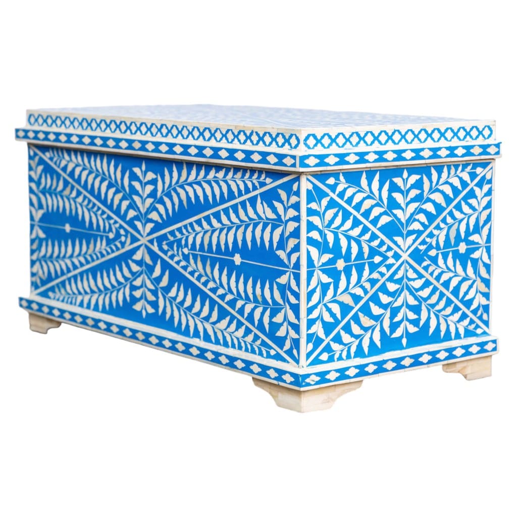 Blue and White Bone Inlay Ottoman 2 Sizes image 6