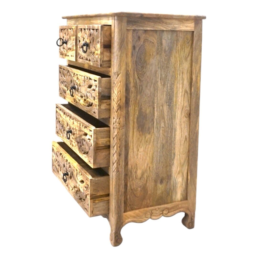 Hand-carved Natural Wood 5-Drawer Dresser image 11