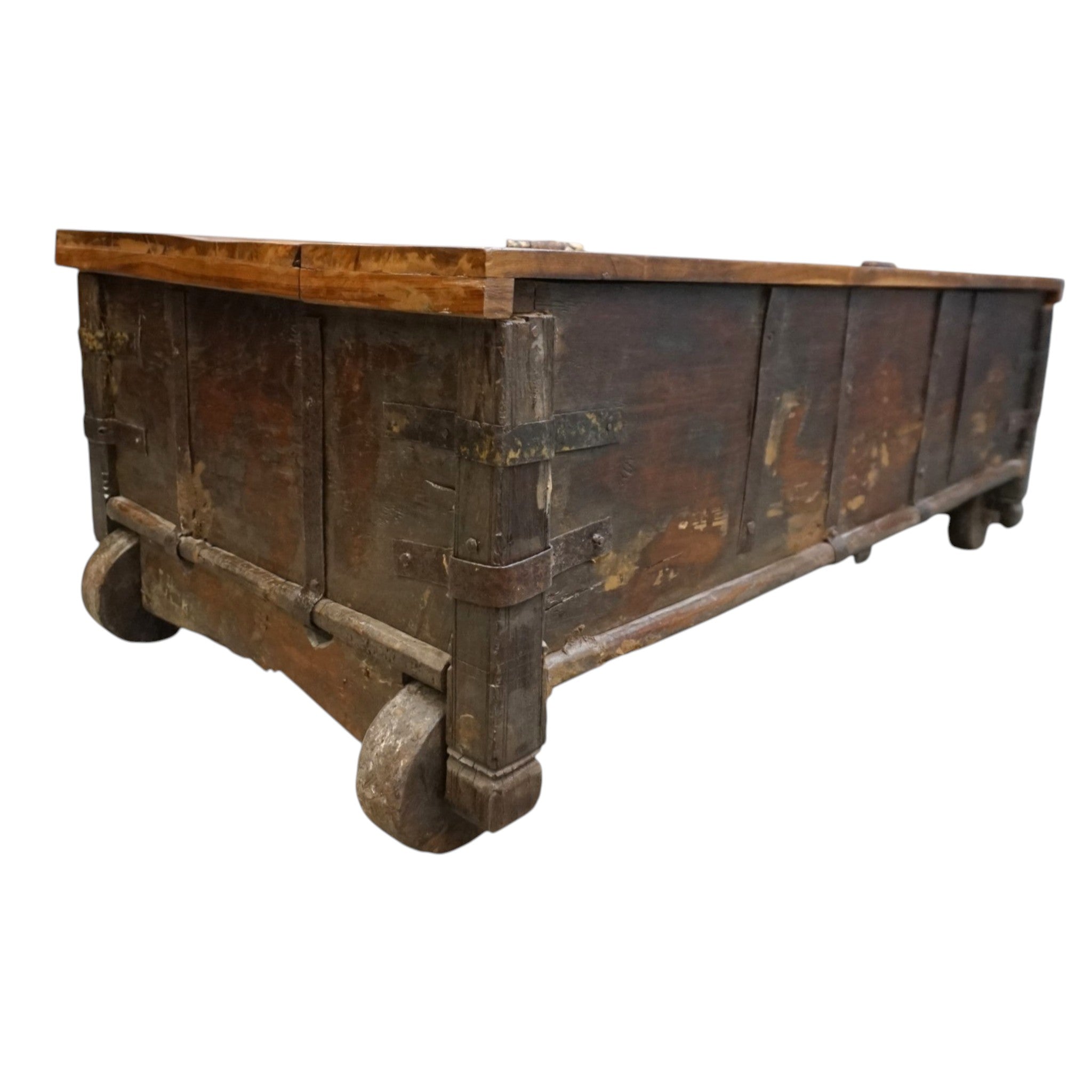 Handcrafted Large Reclaimed Wood Trunk Coffee Table | Storage & Wooden Wheels