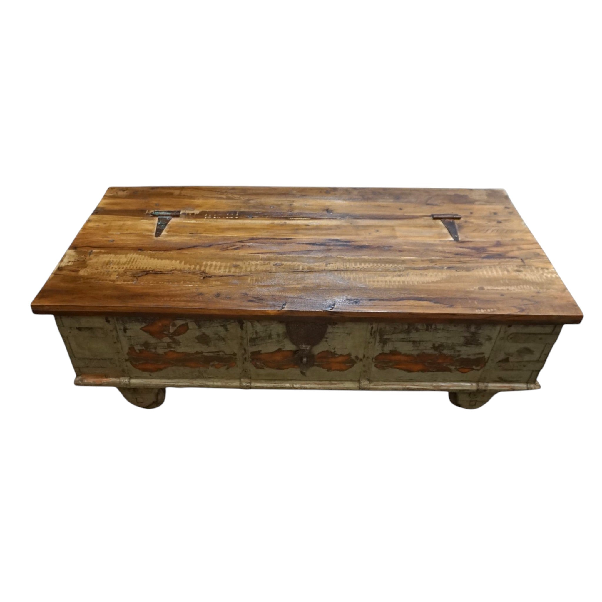 Handcrafted Large Reclaimed Wood Trunk Coffee Table | Storage & Wooden Wheels