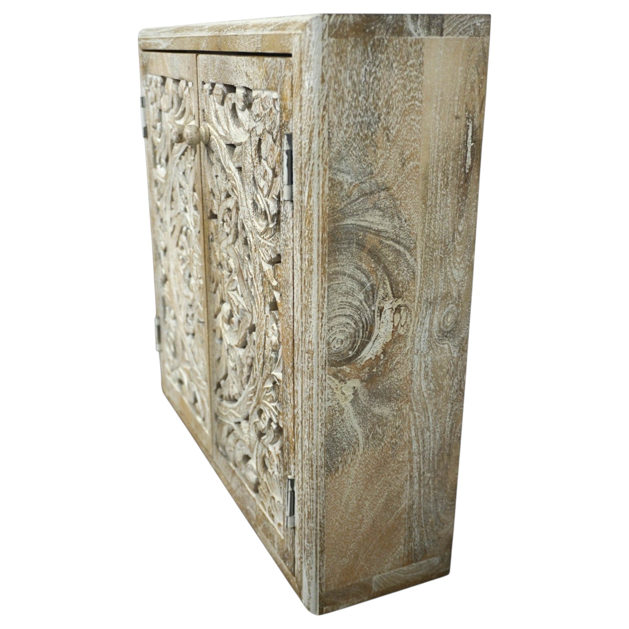 Handcrafted Mango Wood Bathroom Medicine Cabinet | Hand-Carved Cutout Doors