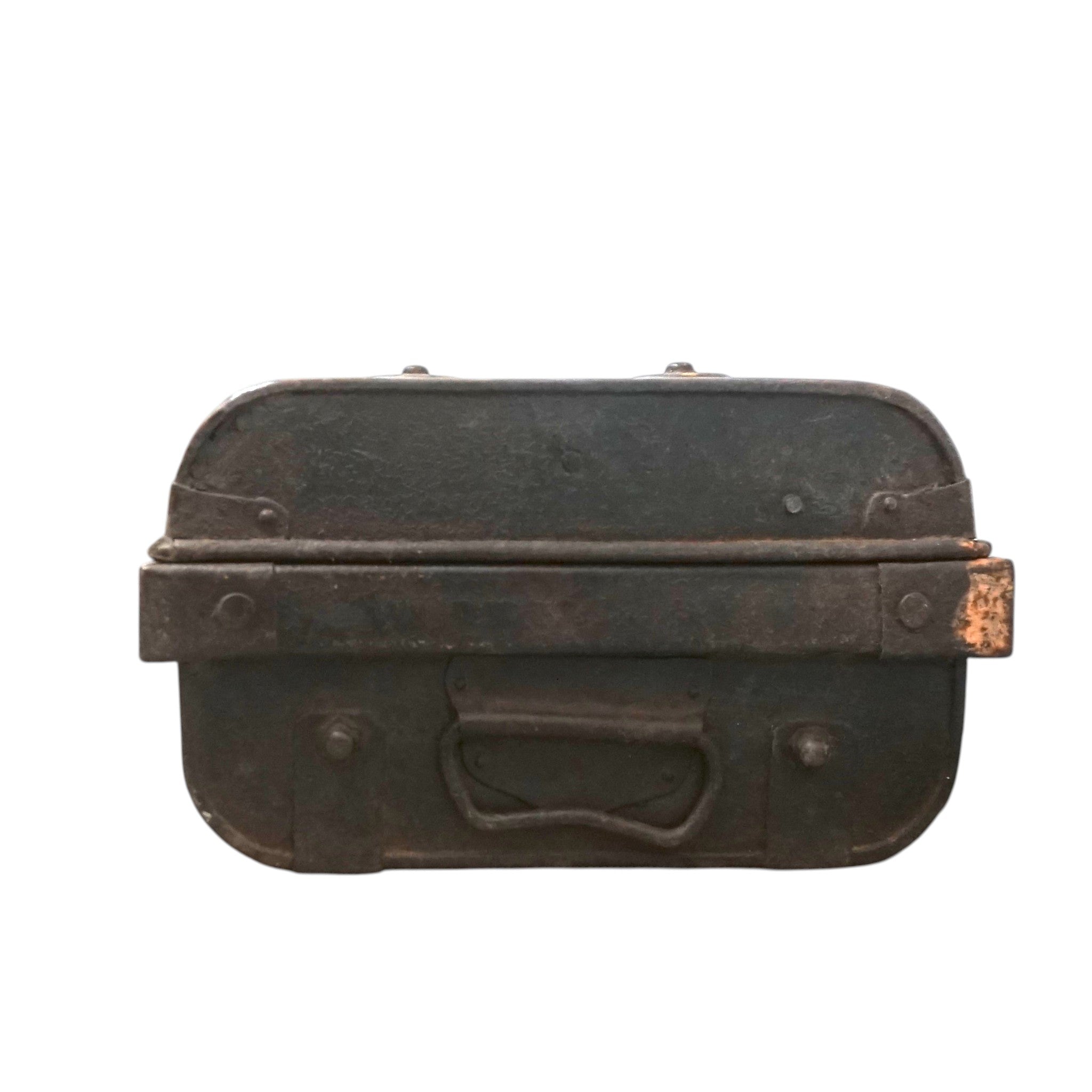 Vintage Brown Metal Travel Case | Early 20th Century Indian Railway Trunk