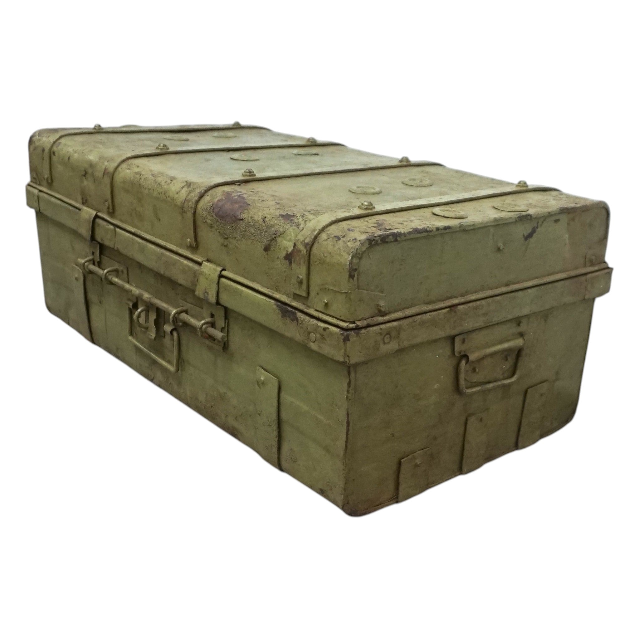 Vintage Metal Travel Trunk | Early 20th Century Indian Railway Case