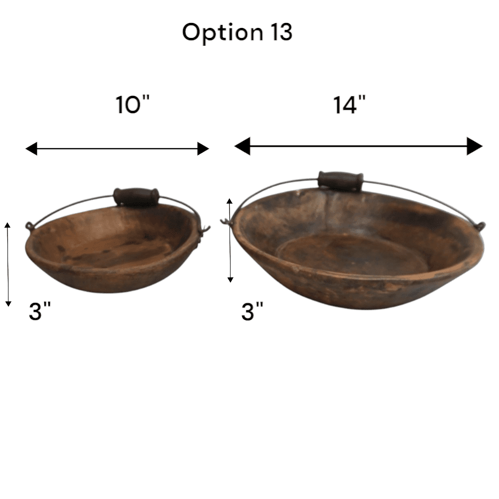 Vintage Wooden Bowls with a Handle Set of 2 image 4
