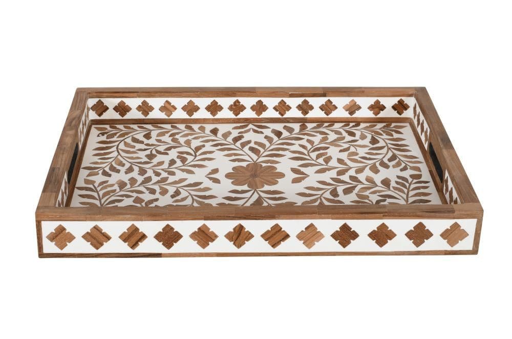 Decorative Teak Inlay Serving Tray image 1