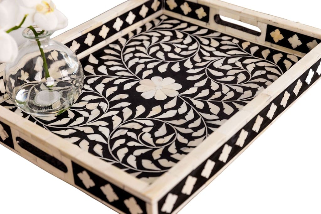 Floral Black and White Decorative Tray image 4