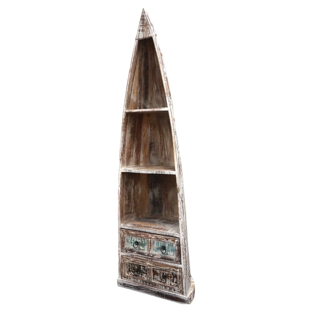 Whitewashed Boat Bookcase with Drawers Hand-crafted image 8