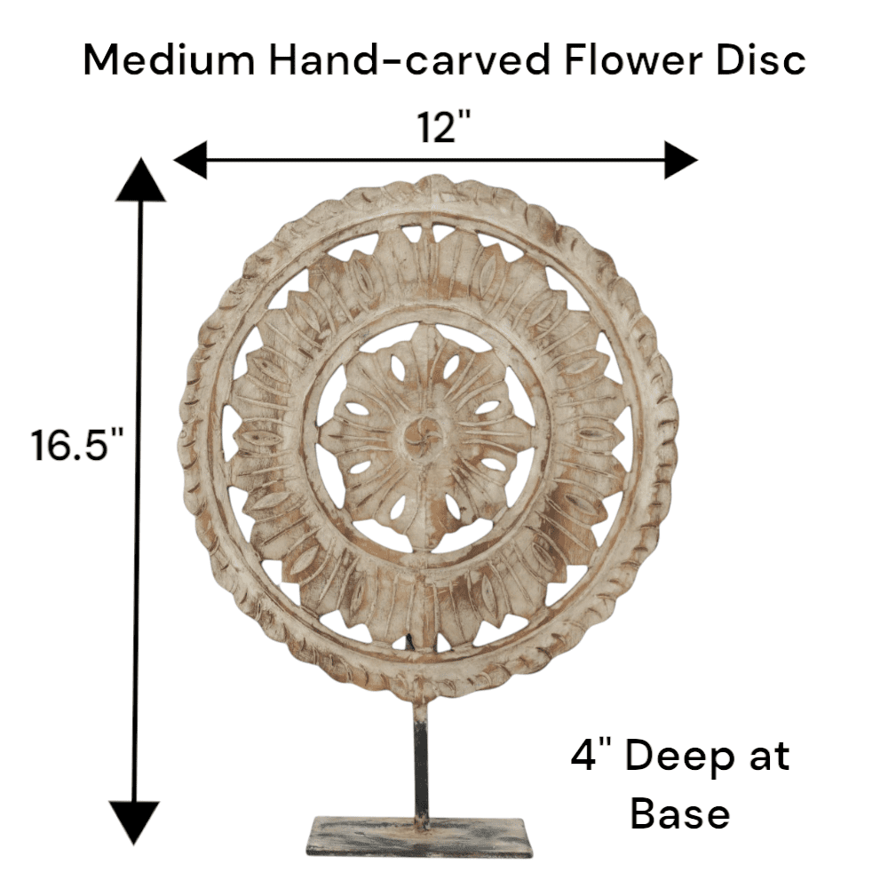 Hand-carved Wooden Flower Sun Disc Decor Accent image 2
