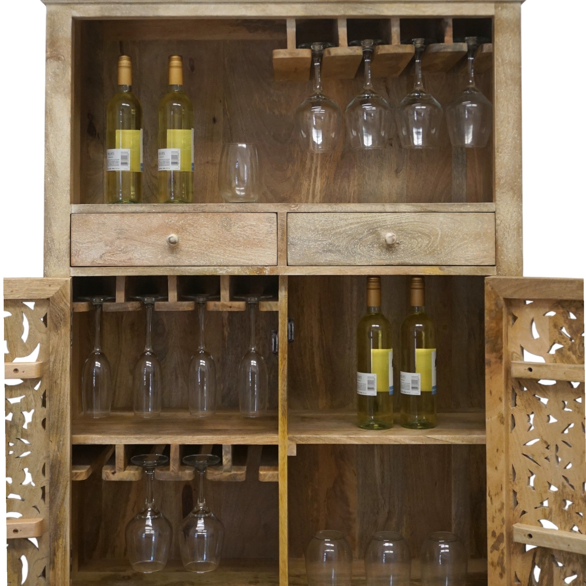 Hand-carved Mango Wood Bar Cabinet