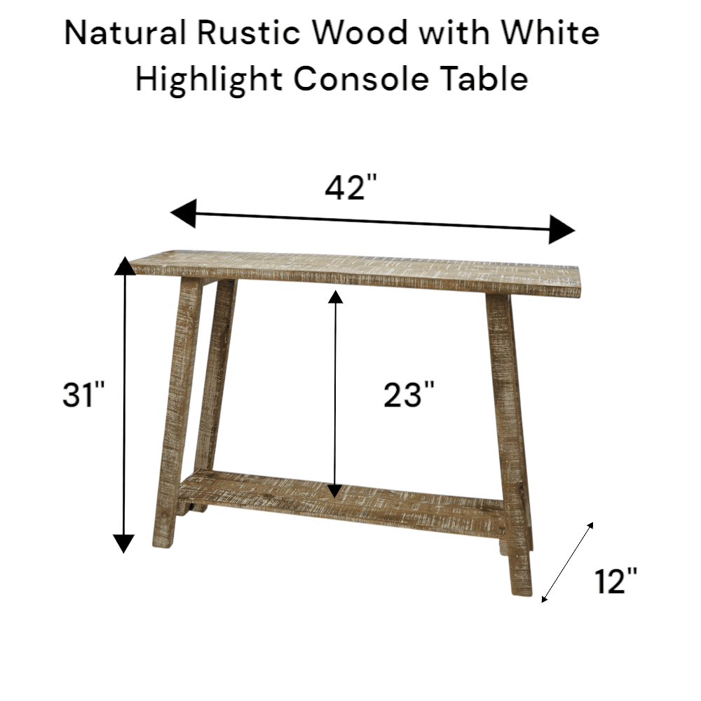 Rustic Natural Mango Wood Console Table with White Highlights image 8